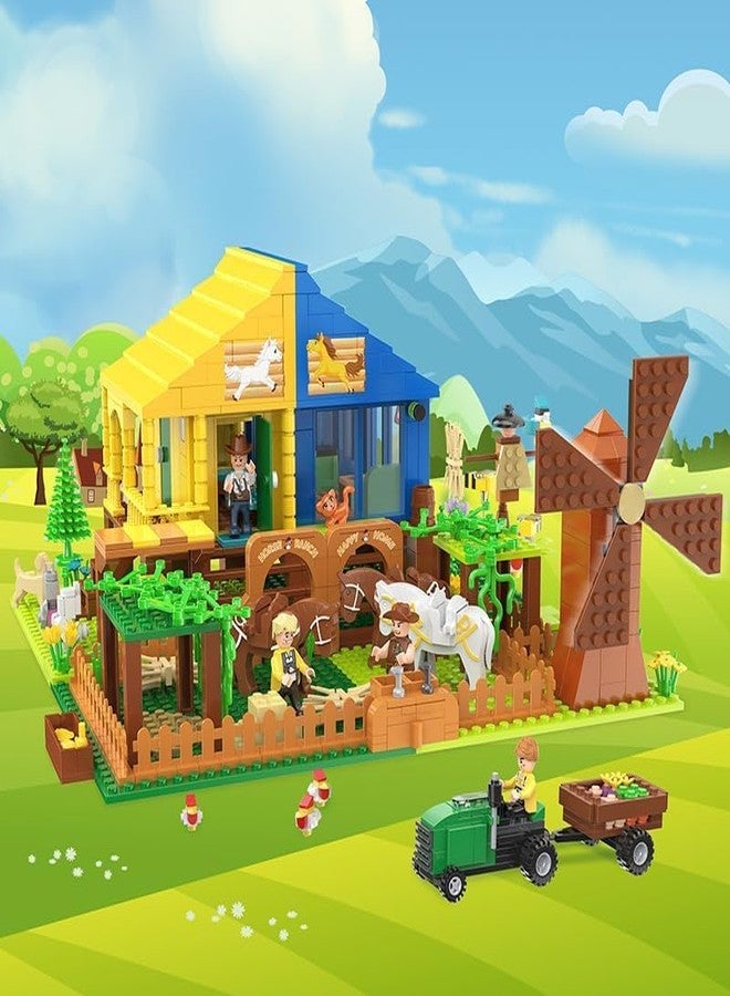 Brighterbee Building Blocks Farm House Set with Tractor, Windmill, Animals, and Accessories, 800+ Pieces - Image 2